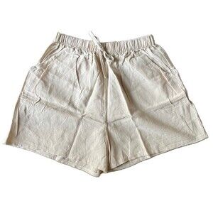 NWOT Women Solid High Waist Linen Blend Shorts Pants Beach Shorts (Size M)